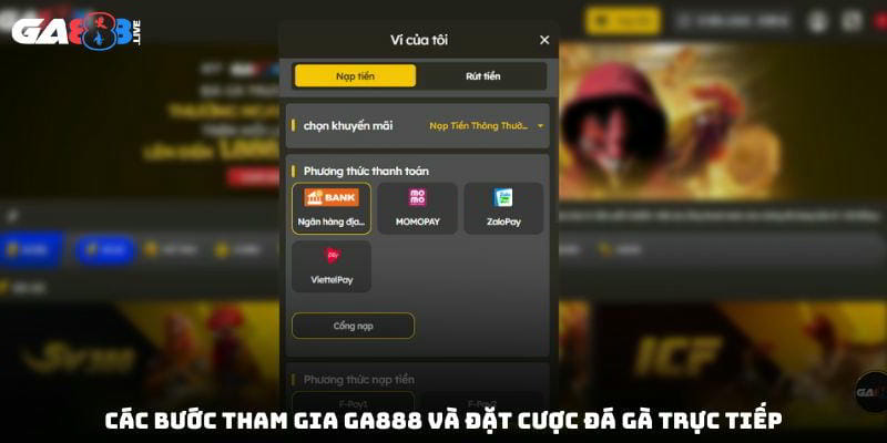 Các bước tham gia GA888 và đặt cược đá gà trực tiếp